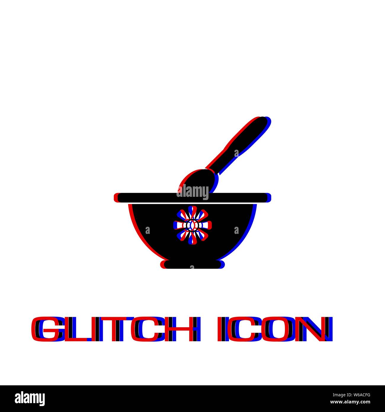 Mortar and pestle icon flat. Simple pictogram - Glitch effect. Vector illustration symbol Stock Vector