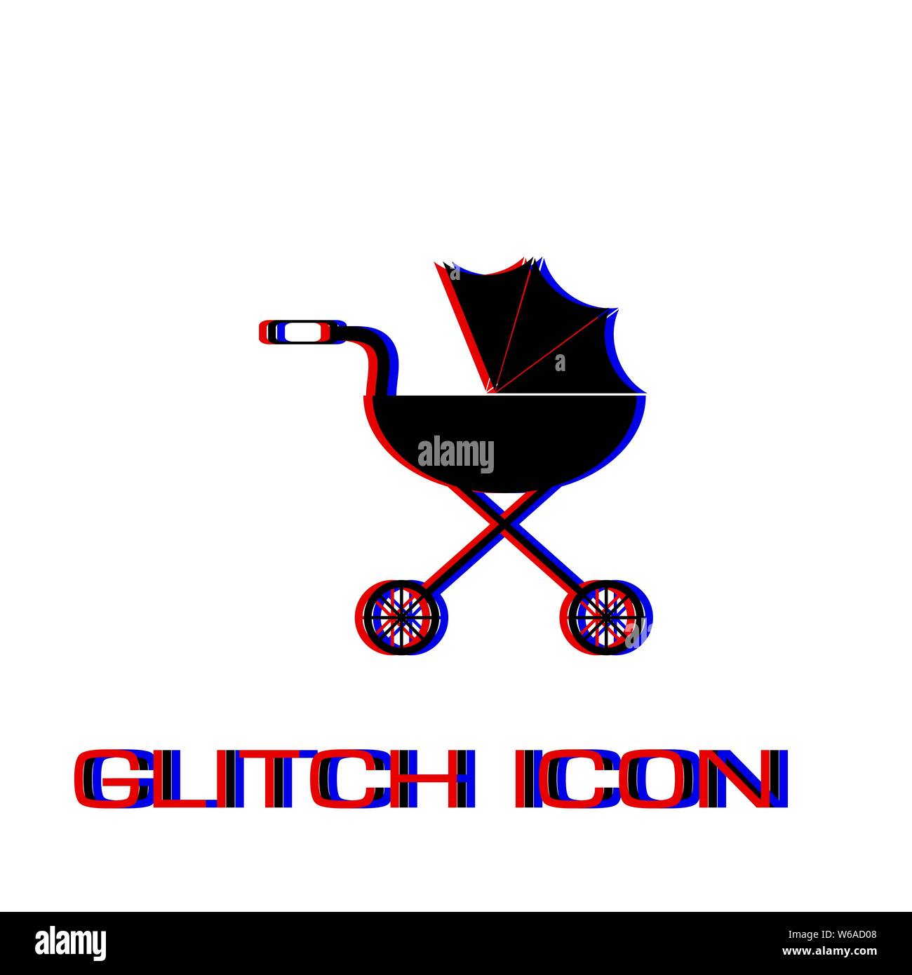 Pram icon flat. Simple pictogram - Glitch effect. Vector illustration symbol Stock Vector