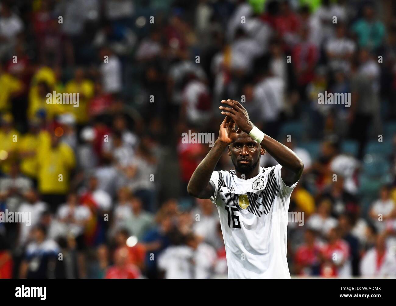 Antonio Ruediger of Germany celebrates after scoring a goal against Sweden in their Group F match during the FIFA World Cup 2018 in Sochi, Russia, 23 Stock Photo