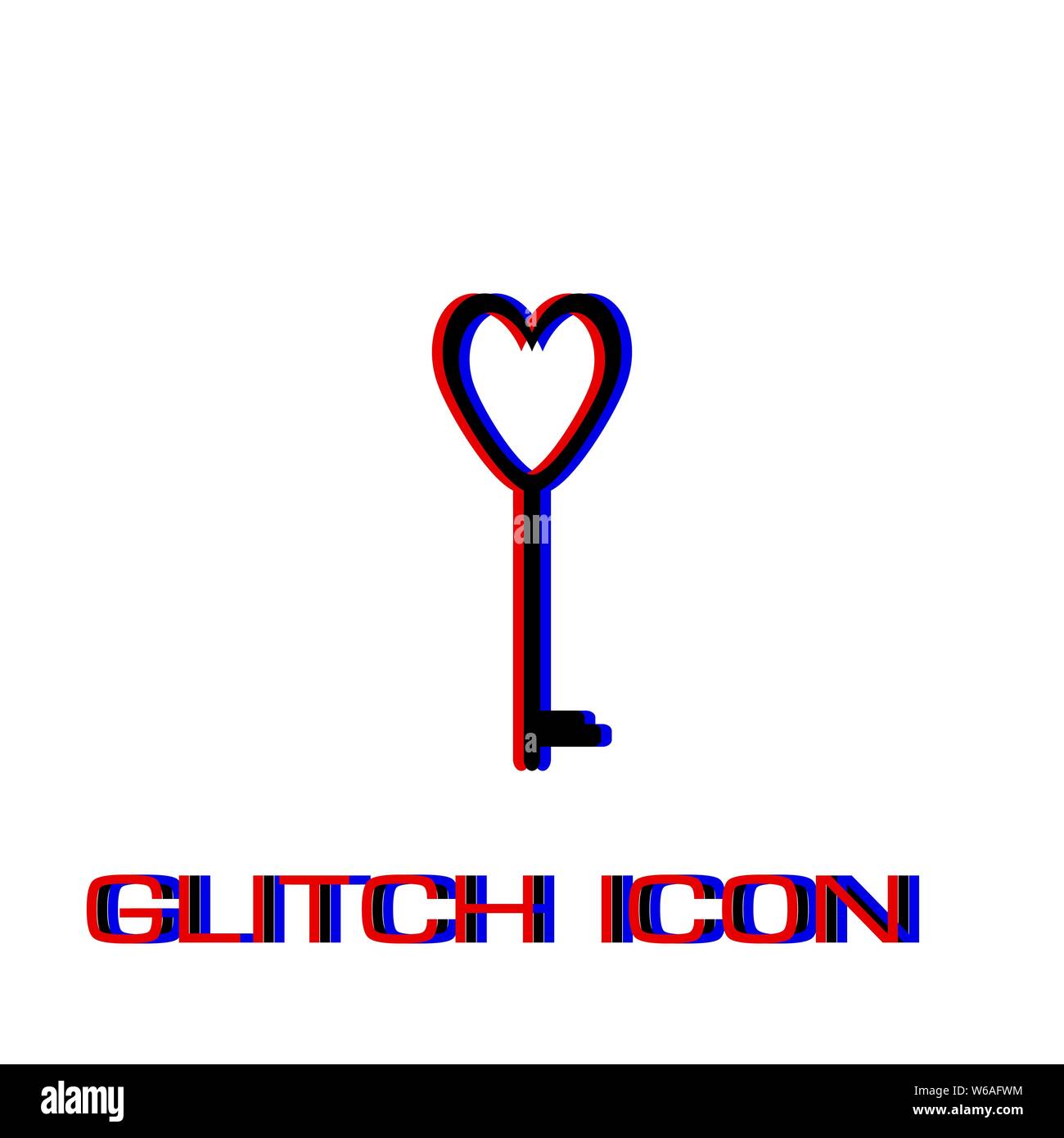 Heart key icon flat. Simple pictogram - Glitch effect. Vector illustration symbol Stock Vector