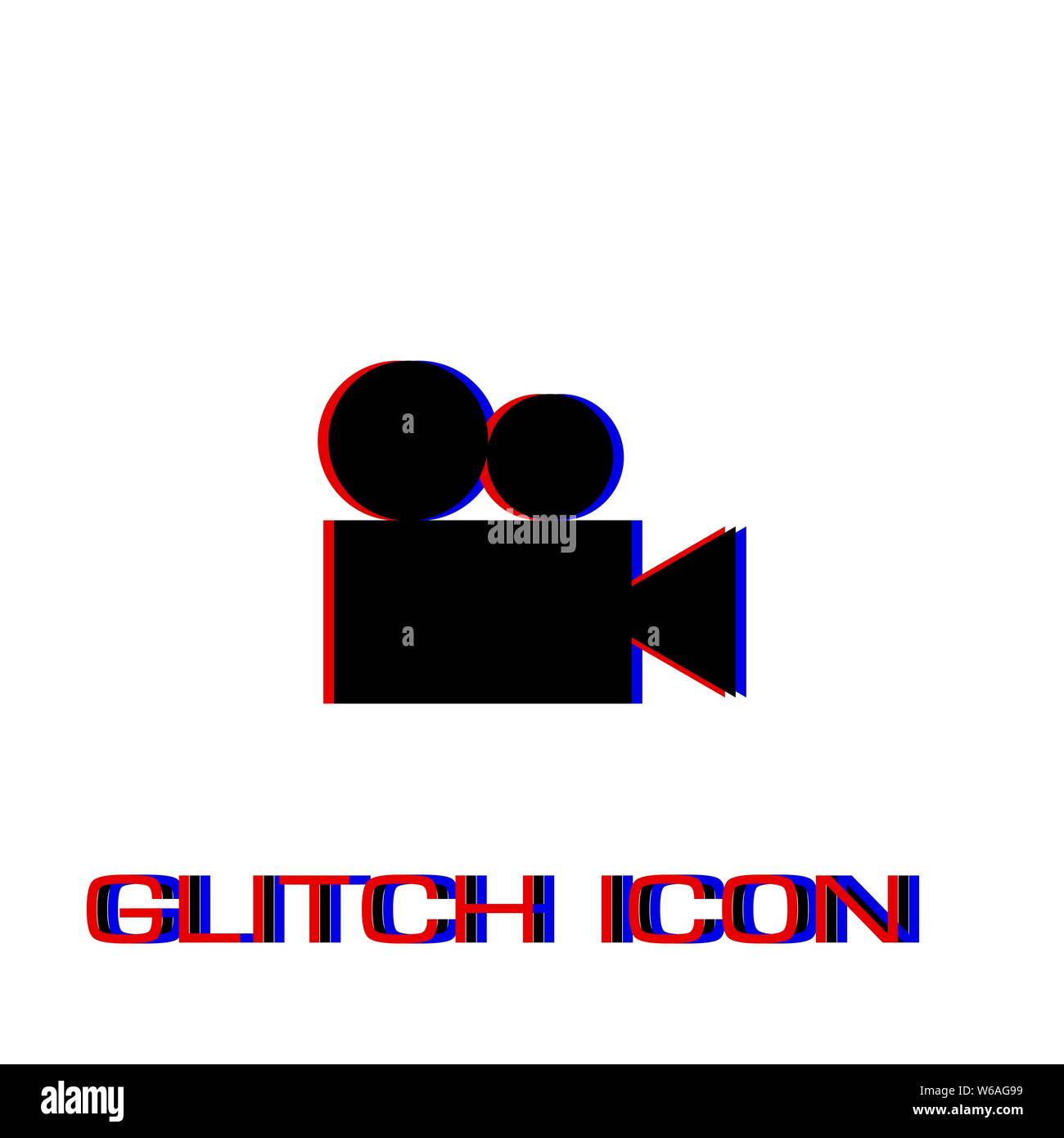 Retro cinema icon flat. Simple pictogram - Glitch effect. Vector illustration symbol Stock Vector