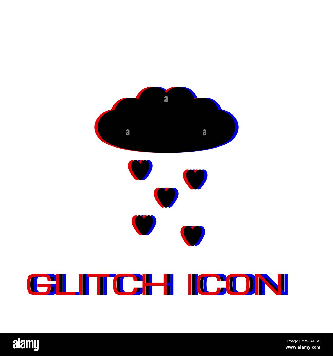 Cloud and heart rain icon flat. Simple pictogram - Glitch effect. Vector illustration symbol Stock Vector