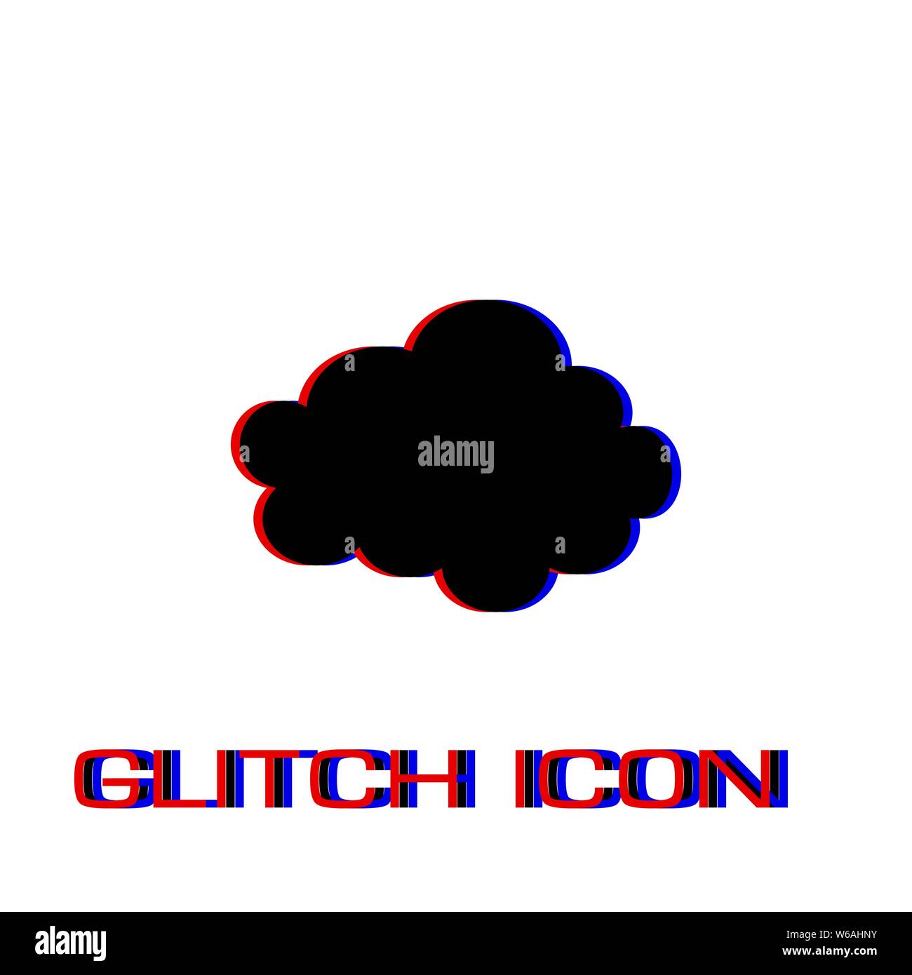 Cloud icon flat. Simple pictogram - Glitch effect. Vector illustration symbol Stock Vector