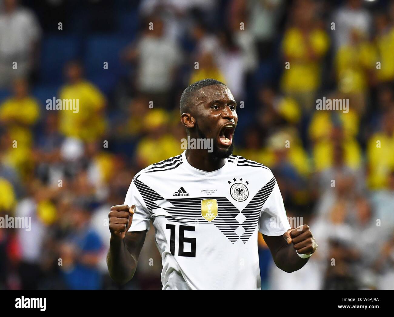 Antonio Ruediger of Germany celebrates after scoring a goal against Sweden in their Group F match during the FIFA World Cup 2018 in Sochi, Russia, 23 Stock Photo