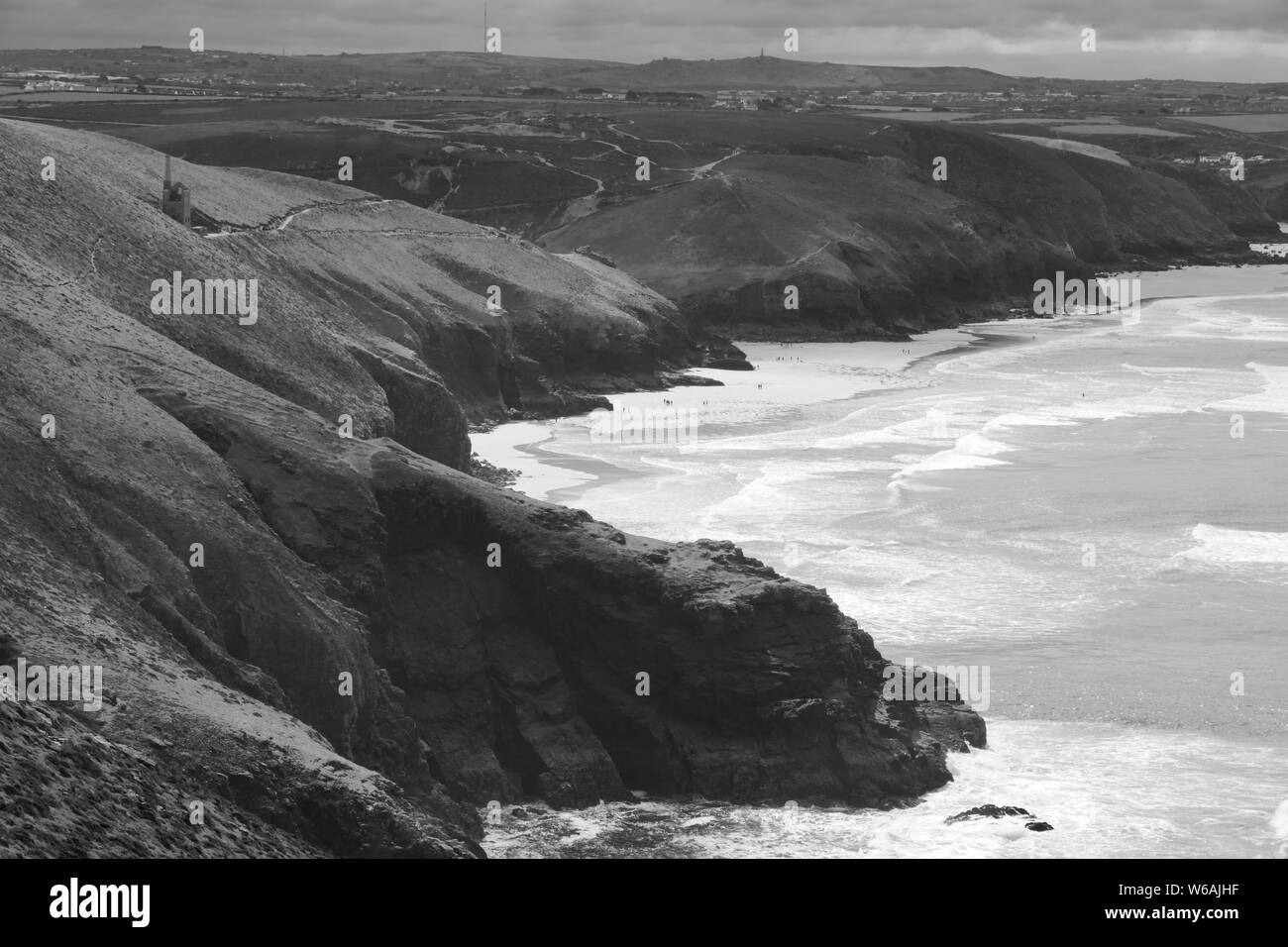 Dramatic Wild Seascape with Towanroath Engine House Ruin at Wheal Coast. UNESCO World Heritage Site, Former Cornish Tin Mine, St Agnes, UK. Stock Photo