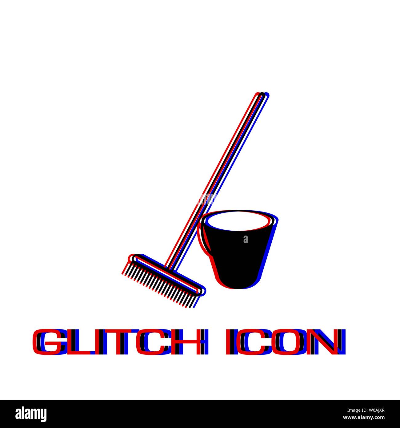 Bucket and rake for the sandboxes icon flat. Simple pictogram - Glitch ...