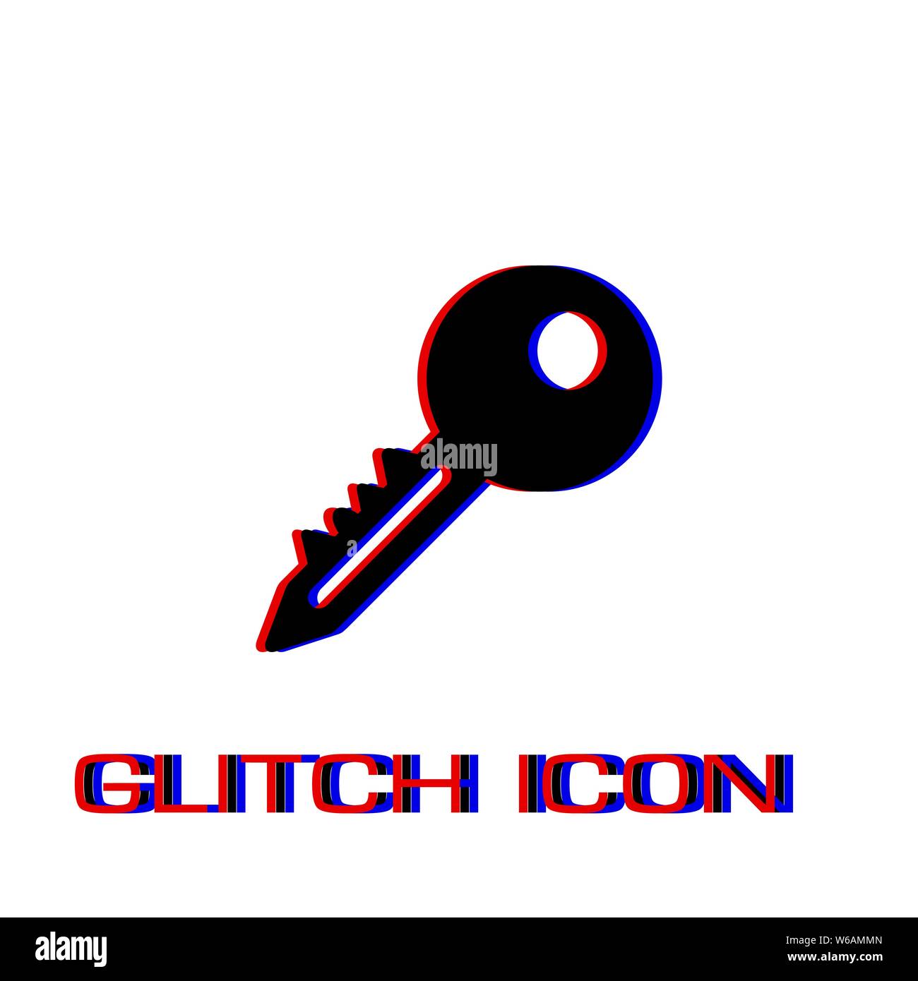 Key icon flat. Simple pictogram - Glitch effect. Vector illustration symbol Stock Vector