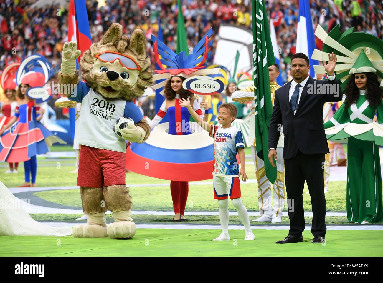 Brazilian Football Star Ronaldo Waves During The Opening Ceremony Of The Fifa World Cup 2018 Russia In Moscow Russia 14 June 2018 Stock Photo Alamy