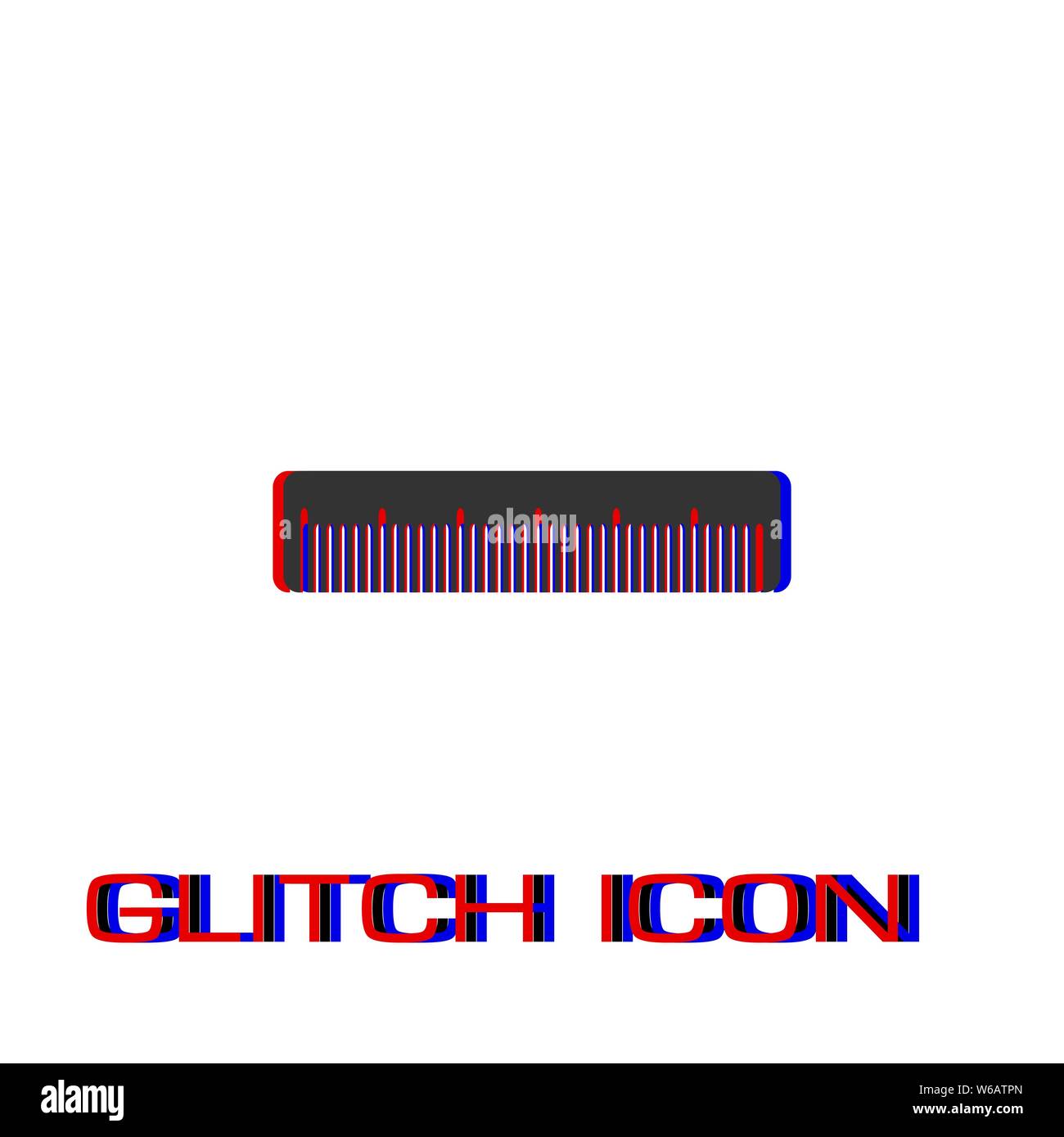 Comb icon flat. Simple pictogram - Glitch effect. Vector illustration symbol Stock Vector