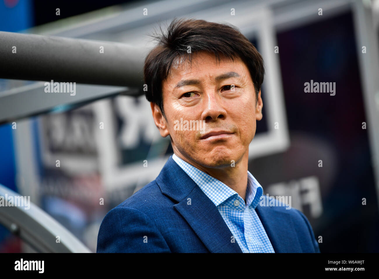 Head coach Shin Tae-yong of South Korea looks on before their Group F match against Sweden during the FIFA World Cup 2018 in Nizhny Novgorod, Russia, Stock Photo