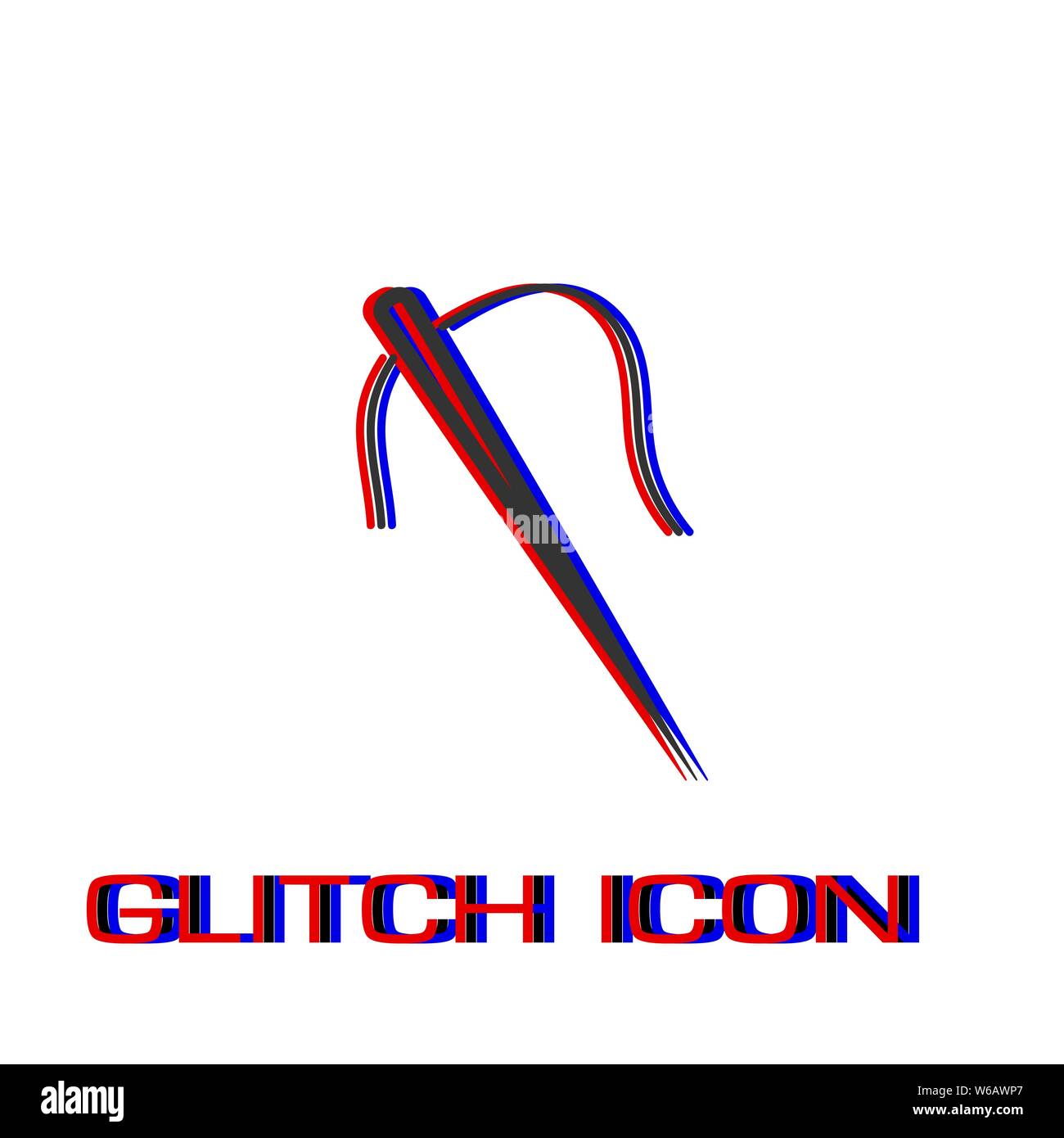Sewing needle with thread icon flat. Simple pictogram - Glitch effect. Vector illustration symbol Stock Vector