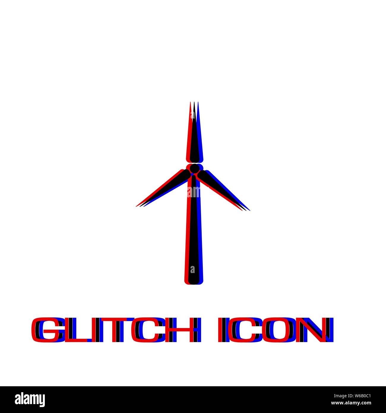 Windmill icon flat. Simple pictogram - Glitch effect. Vector illustration symbol Stock Vector