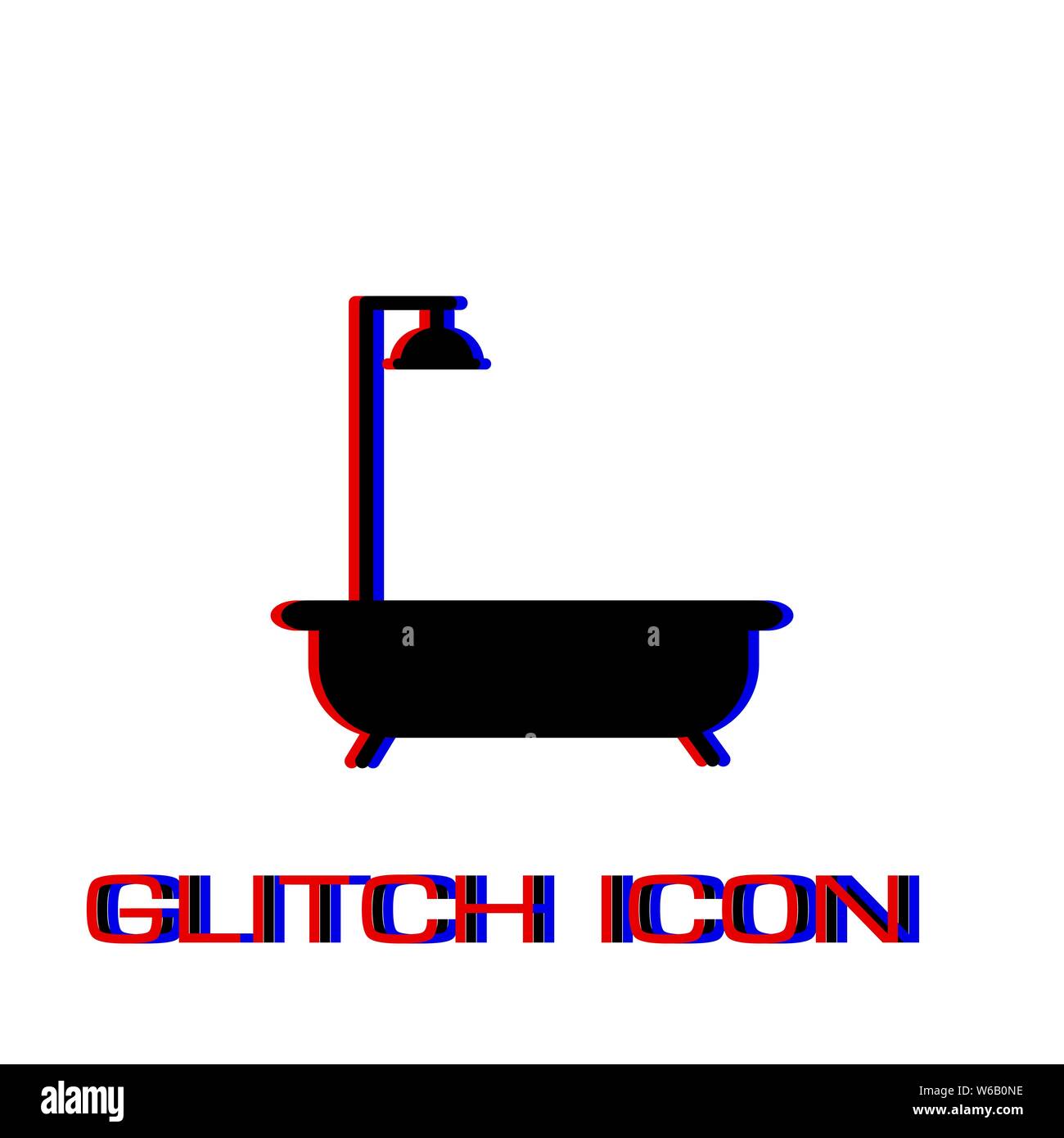 Bath icon flat. Simple pictogram - Glitch effect. Vector illustration symbol Stock Vector