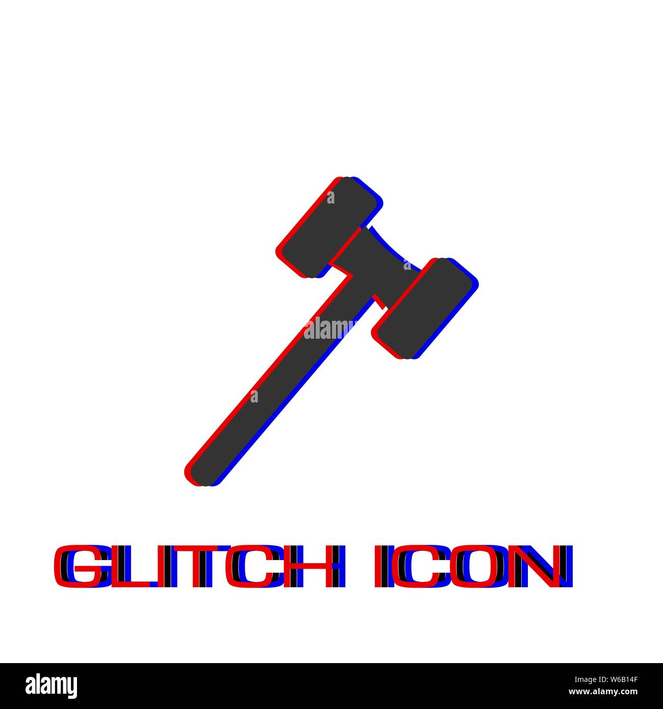 Mallet icon flat. Simple pictogram - Glitch effect. Vector illustration symbol Stock Vector