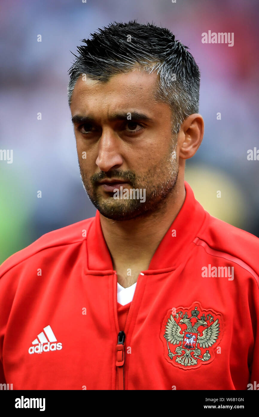 Head shot of Aleksandr Samedov of the starting line-up of Russia in the Group A match against Saudi Arabia during the 2018 FIFA World Cup in Moscow, R Stock Photo