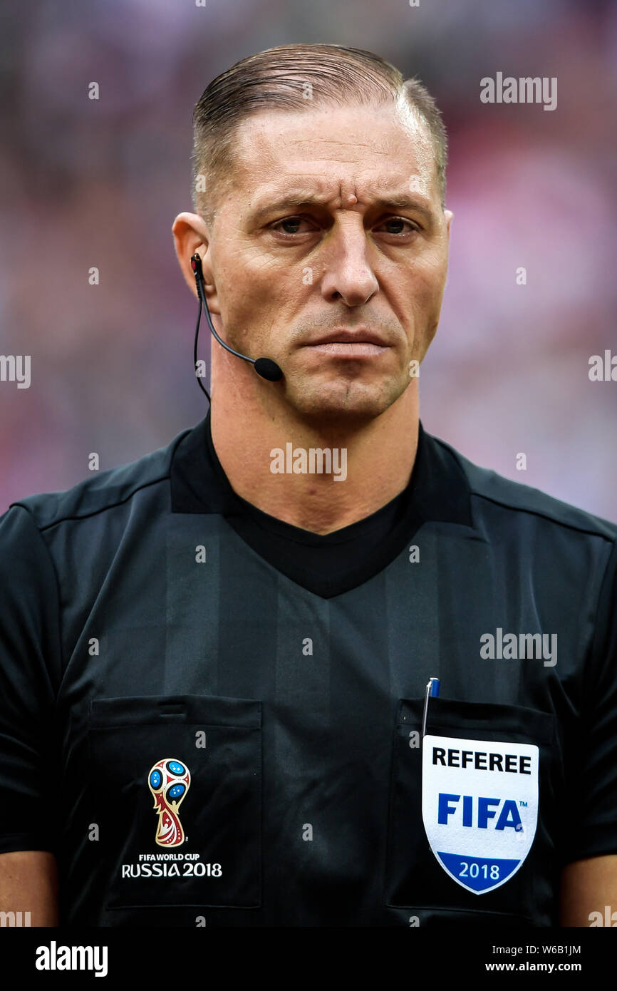 Head shot of referee Nestor Pitana in the Group A match between Russia and Saudi Arabia during the 2018 FIFA World Cup in Moscow, Russia, 14 June 2018 Stock Photo