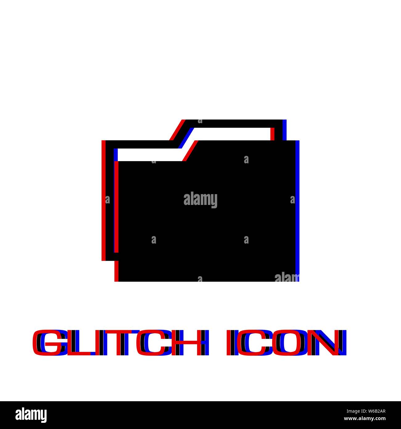 Folder icon flat. Simple pictogram - Glitch effect. Vector illustration symbol Stock Vector