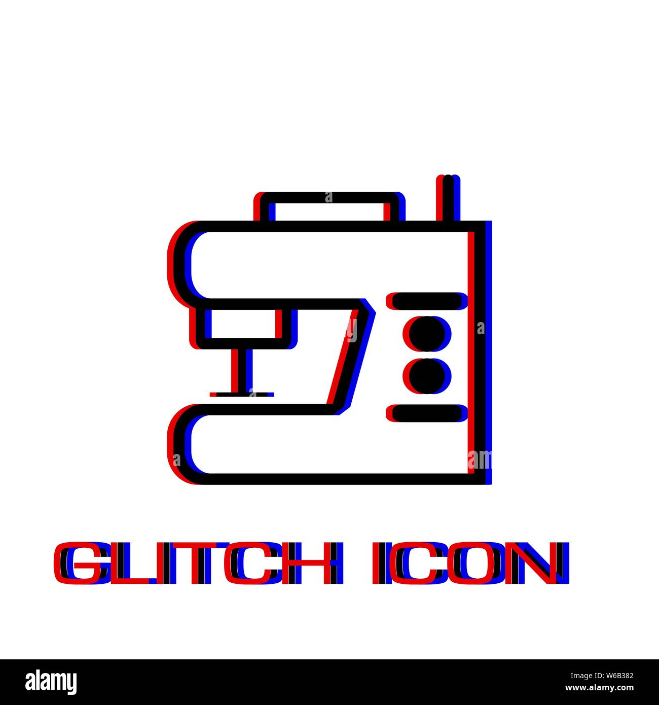 Sewing machine icon flat. Simple pictogram - Glitch effect. Vector illustration symbol Stock Vector