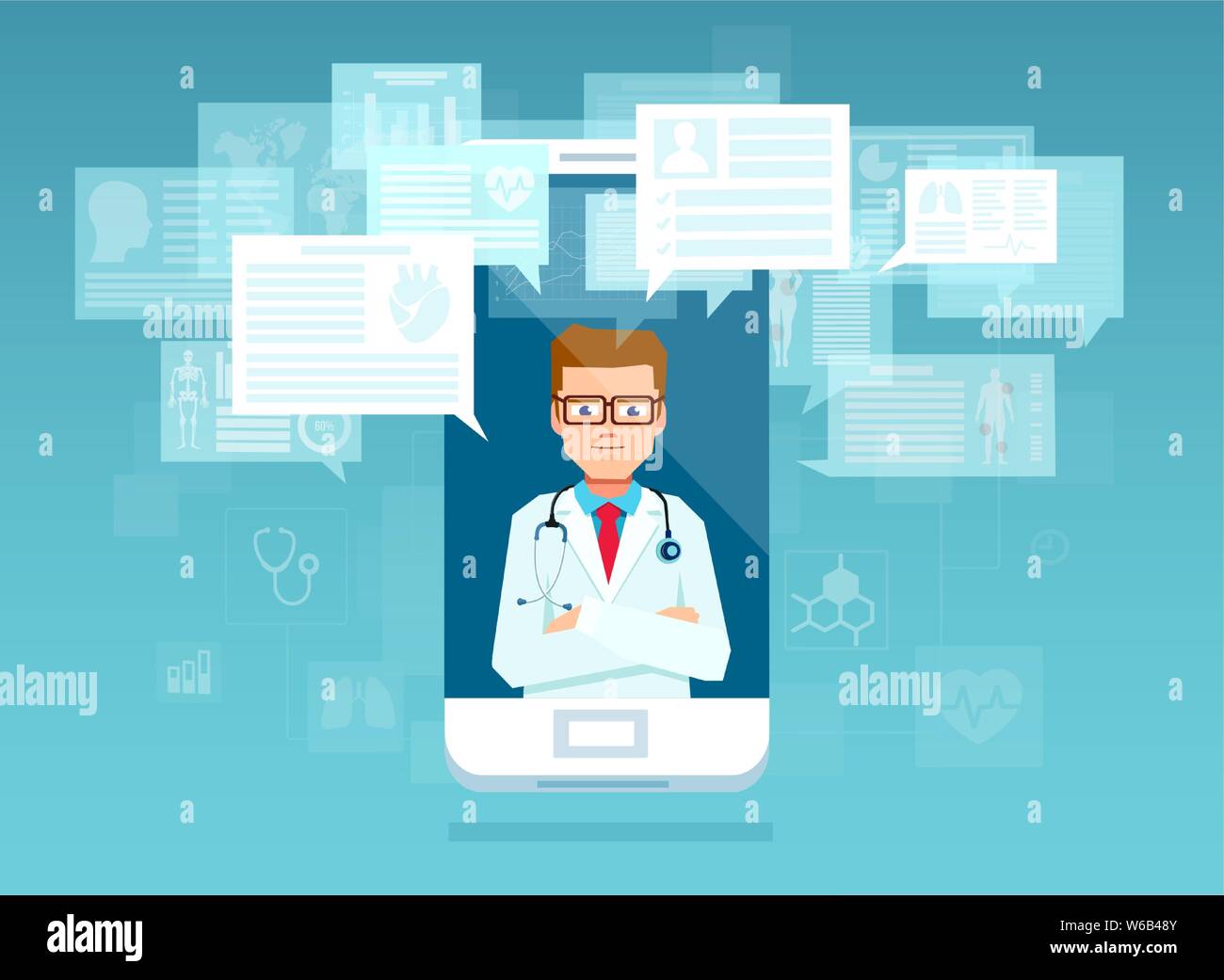 Medical online consultation concept. Vector of a man doctor on the