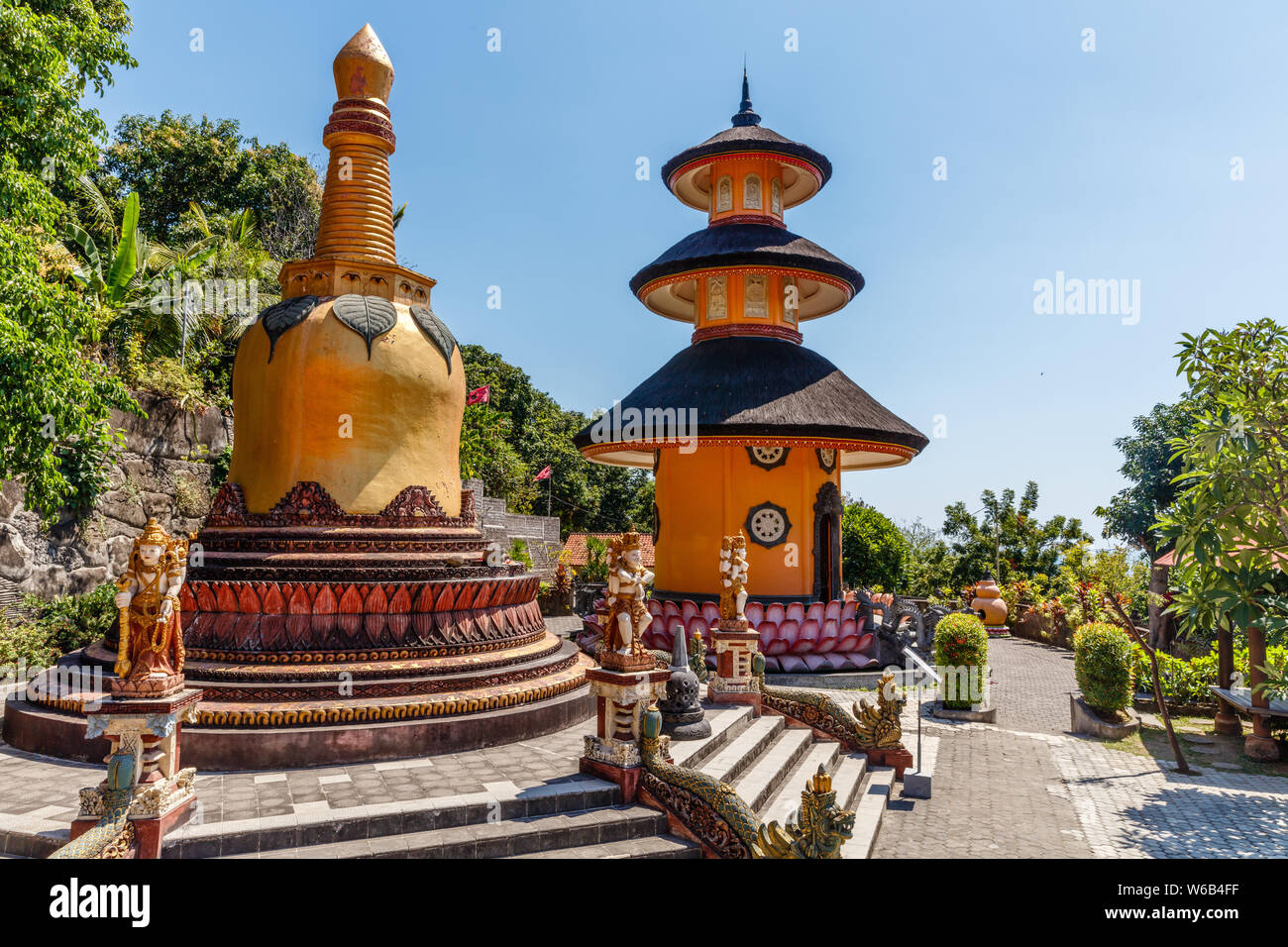 Golden stupa at Brahmavihara Arama (Vihara Buddha Banjar), Buddhist temple monastery in Banjar, Buleleng, Bali, Indonesia. Stock Photo