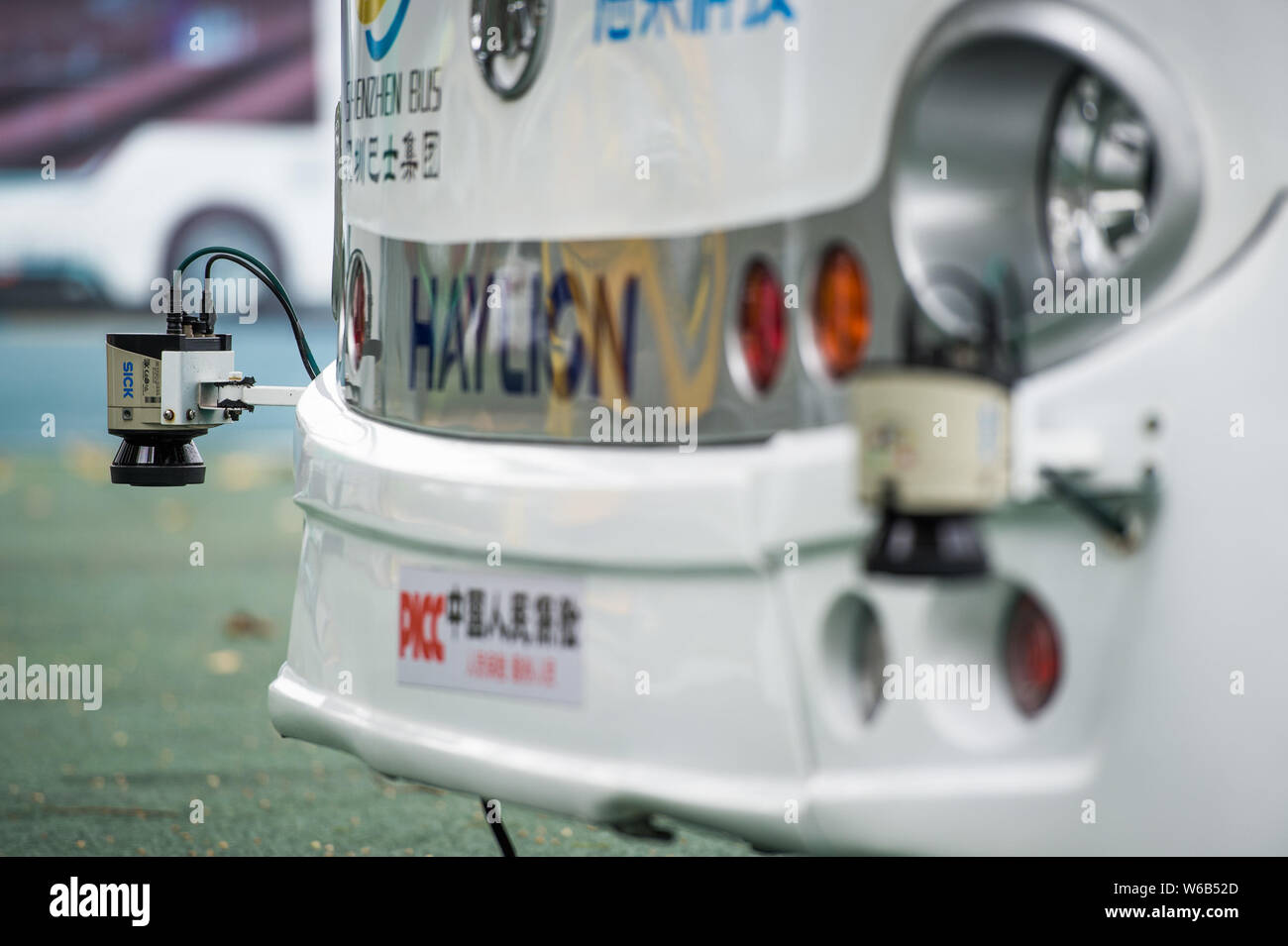 An Alphabus smart bus with self-driving bus technology is pictured at a ...