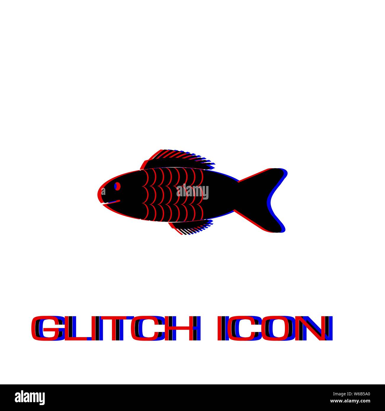 Fish icon flat. Simple pictogram - Glitch effect. Vector illustration symbol Stock Vector