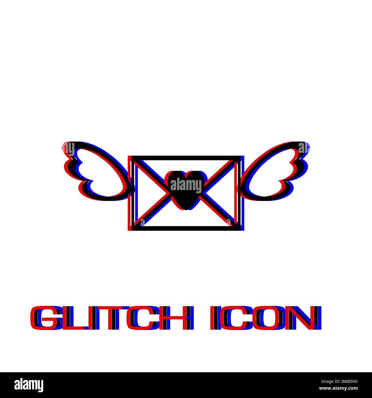 Love letter icon flat. Simple pictogram - Glitch effect. Vector illustration symbol Stock Vector