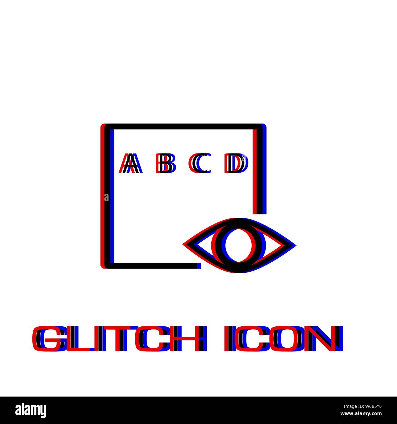 Eye test icon flat. Simple pictogram - Glitch effect. Vector illustration symbol Stock Vector