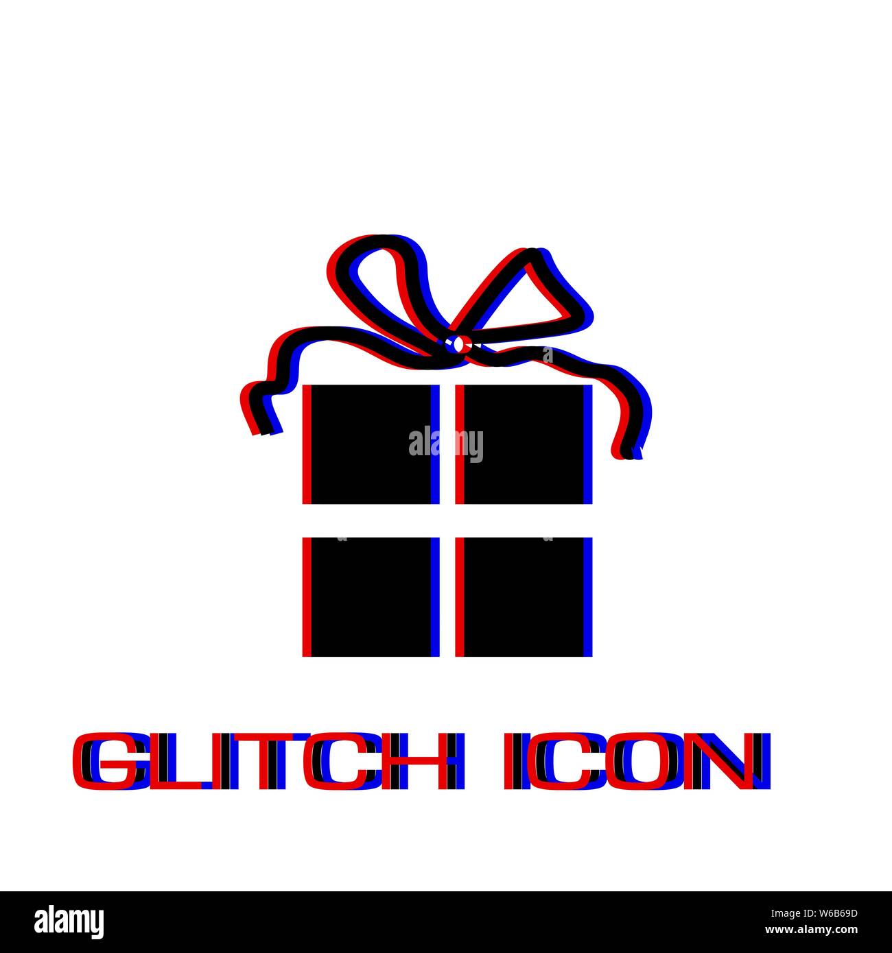 Gift icon flat. Simple pictogram - Glitch effect. Vector illustration symbol Stock Vector