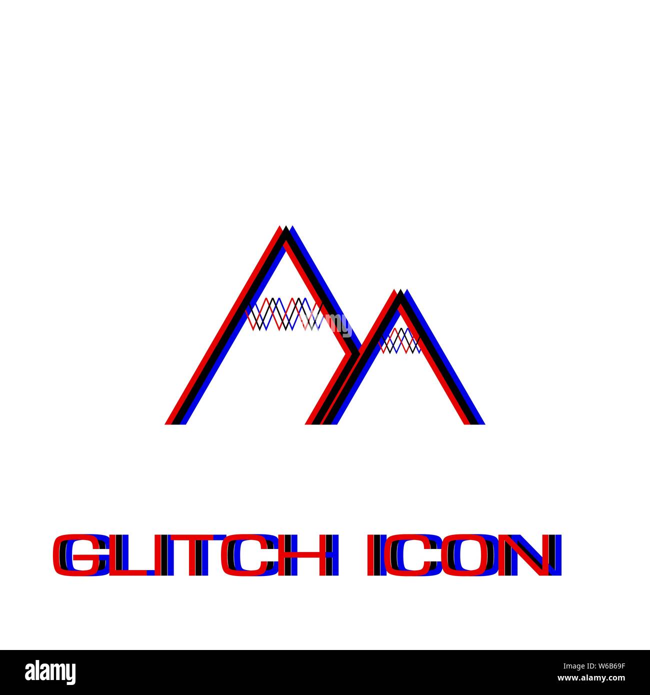 Mountain icon flat. Simple pictogram - Glitch effect. Vector illustration symbol Stock Vector