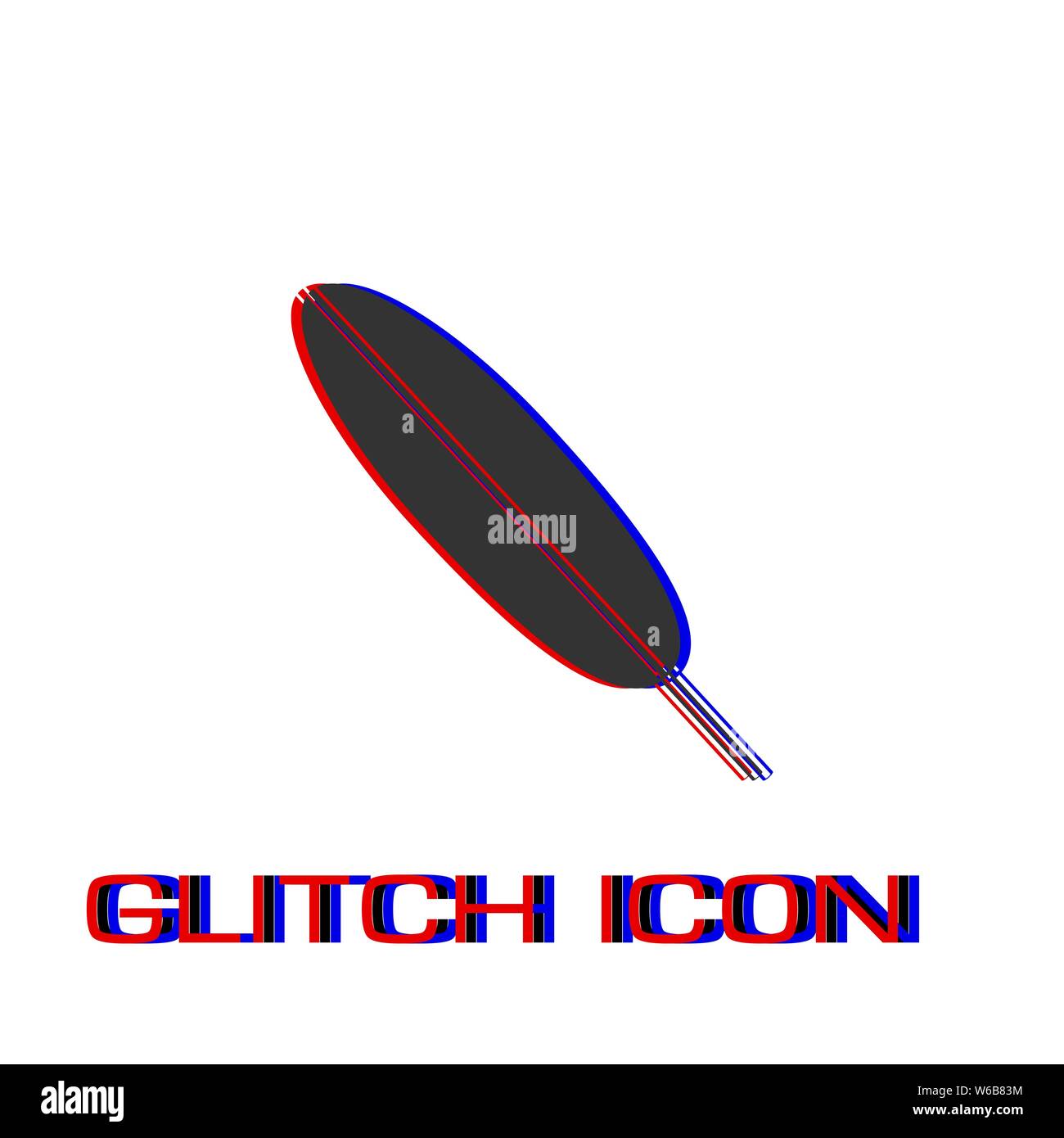 Feather icon flat. Simple pictogram - Glitch effect. Vector illustration symbol Stock Vector