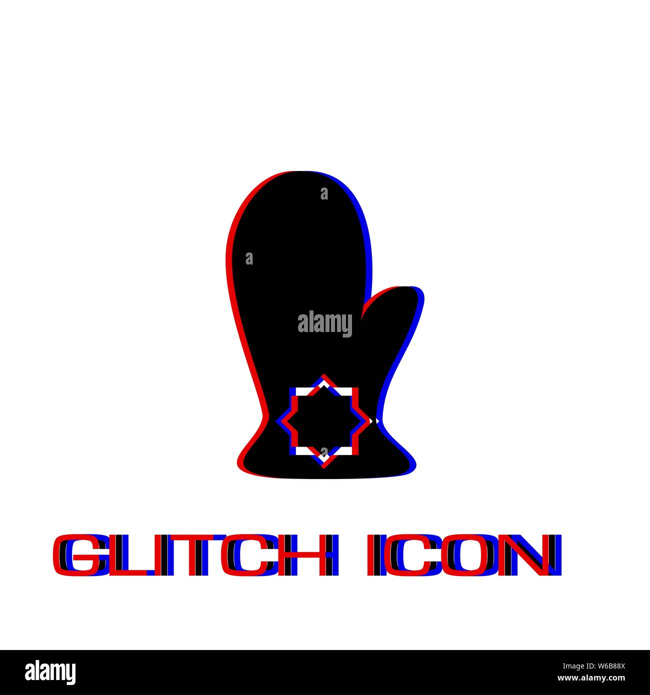 Mitten icon flat. Simple pictogram - Glitch effect. Vector illustration symbol Stock Vector