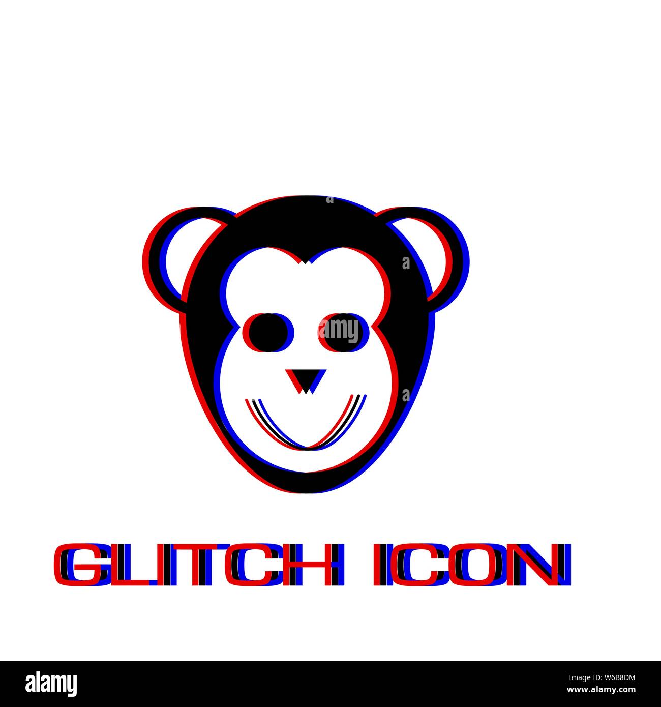 Monkey head icon flat. Simple pictogram - Glitch effect. Vector illustration symbol Stock Vector