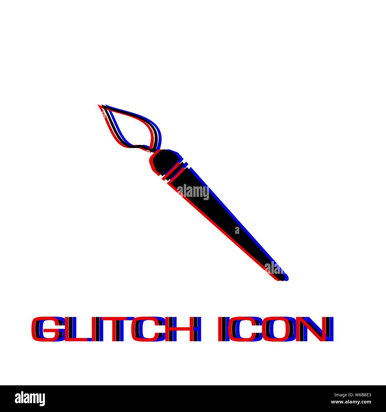 Paint brush icon flat. Simple pictogram Glitch effect. Vector