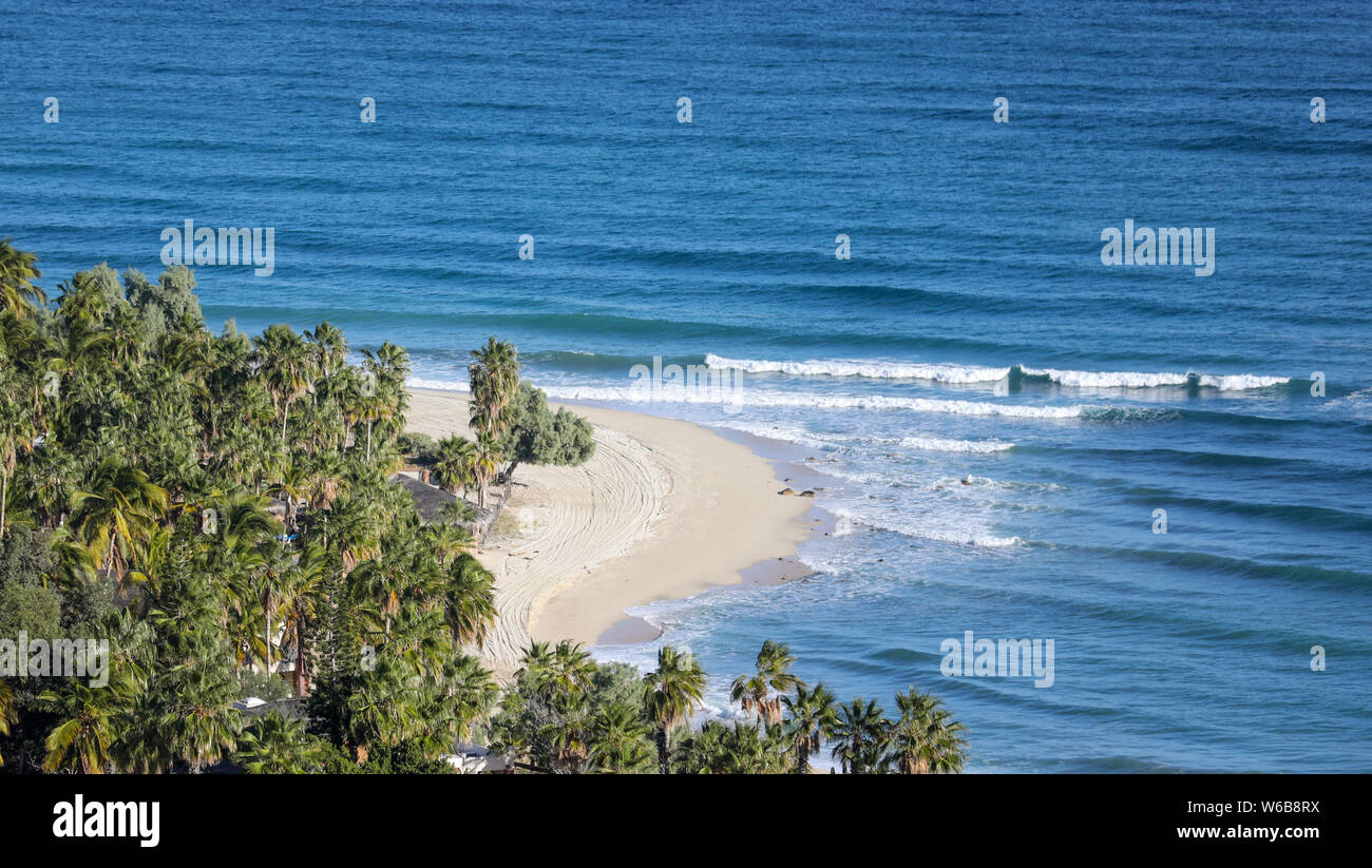 View from the hilltop of the beach of Los Barriles on the Sea of Cortez. Stock Photo