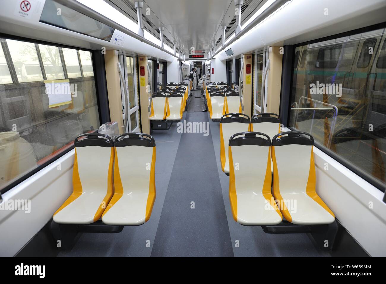 View of a super hybrid-powered tramcar to be the first tram put into use in the Qinghai-Tibet Plateau during the off-line ceremony at CRRC Qingdao Sif Stock Photo