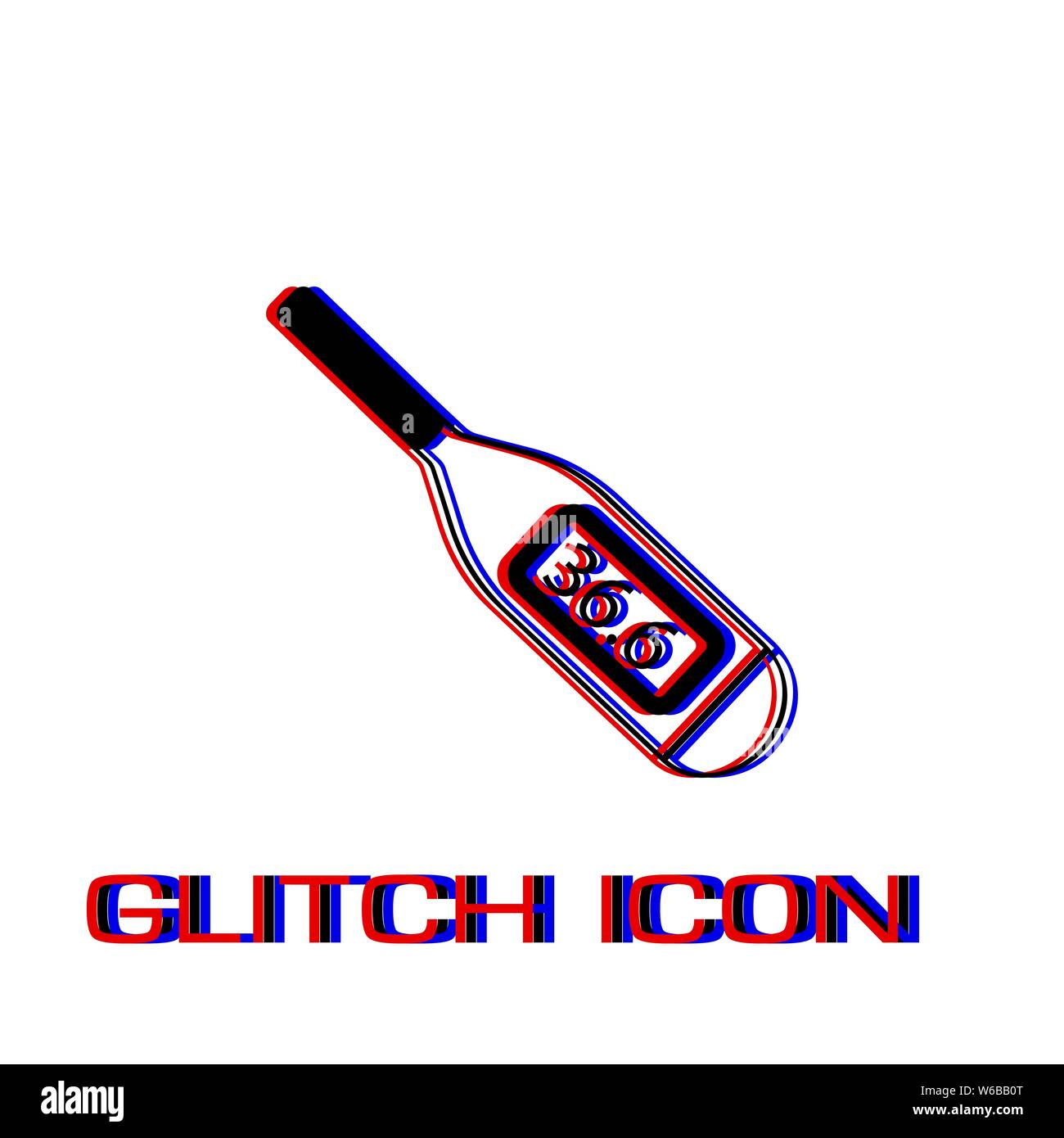 Thermometer icon flat. Simple pictogram - Glitch effect. Vector illustration symbol Stock Vector