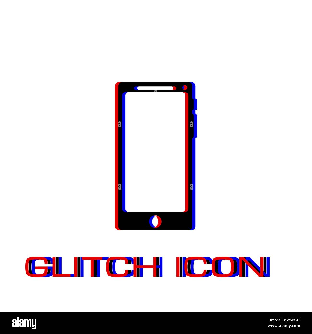 Smartfon icon flat. Simple pictogram - Glitch effect. Vector illustration symbol Stock Vector
