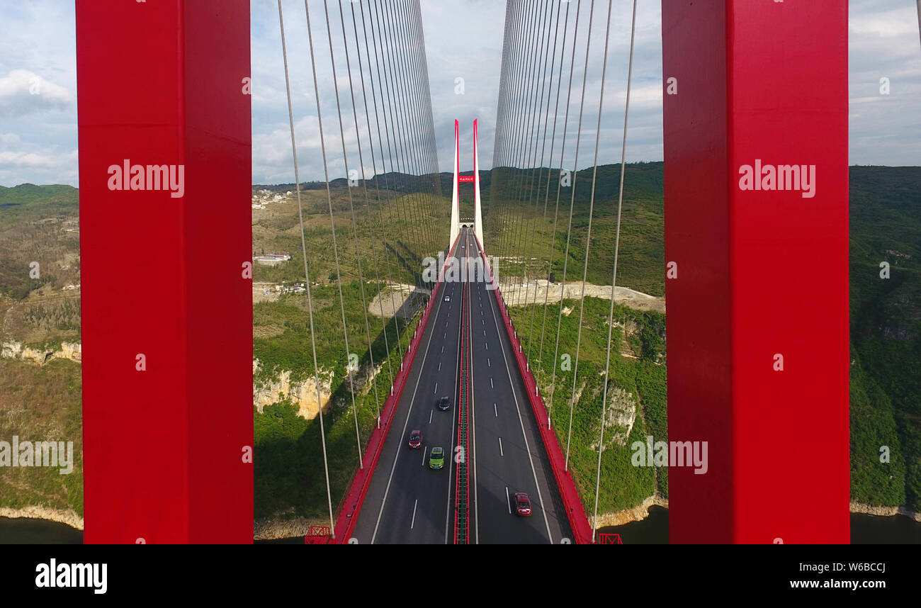 Aerial view of the Yachi River Bridge, one of the longest cablestayed