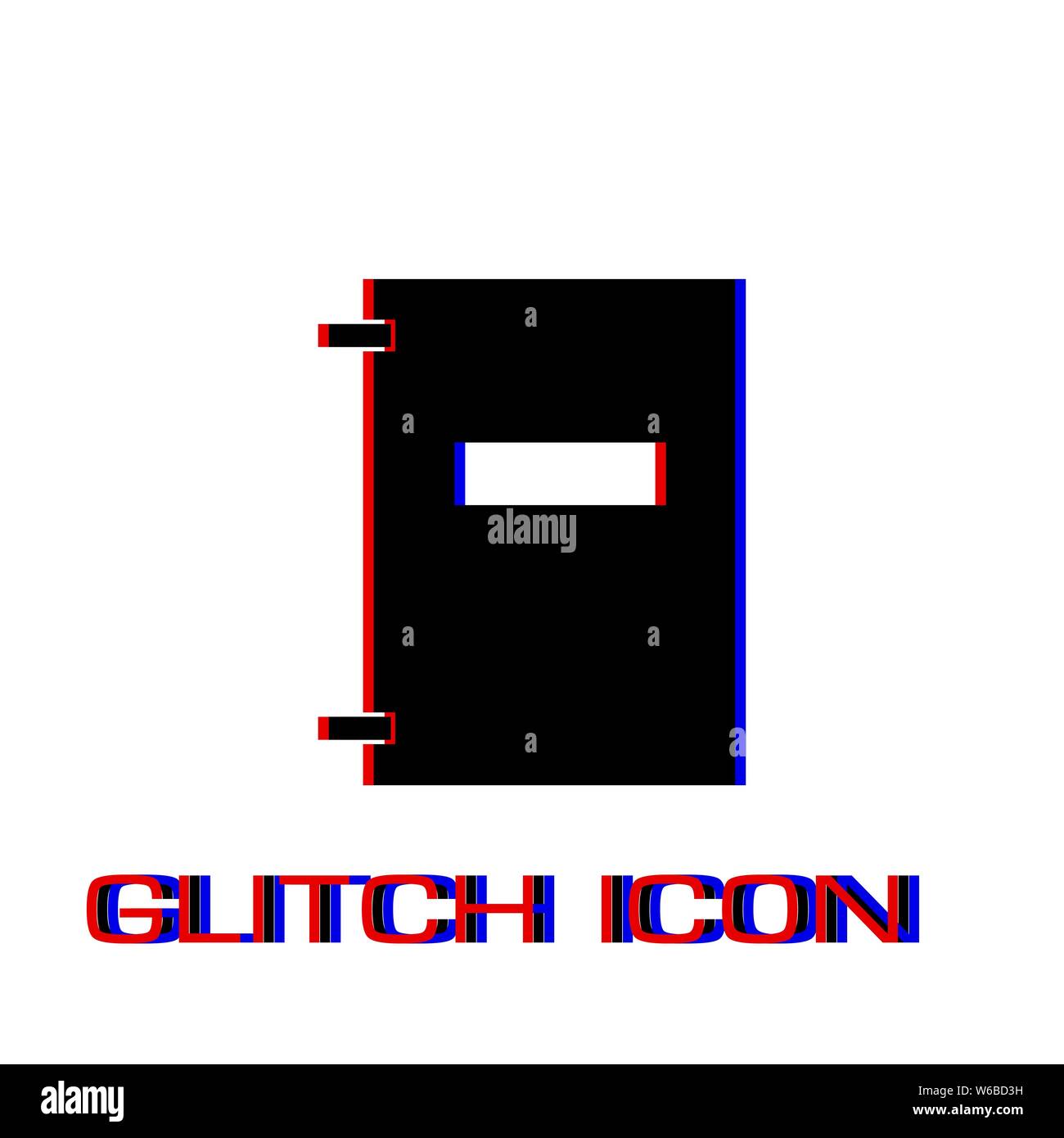 Notebook icon flat. Simple pictogram - Glitch effect. Vector illustration symbol Stock Vector