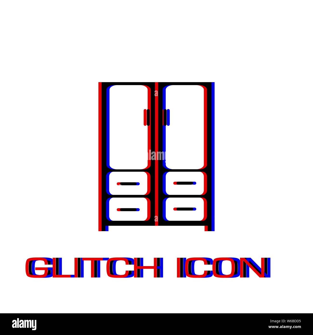 Cupboard icon flat. Simple pictogram - Glitch effect. Vector illustration symbol Stock Vector
