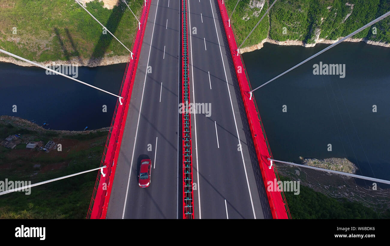 Aerial view of the Yachi River Bridge, one of the longest cablestayed