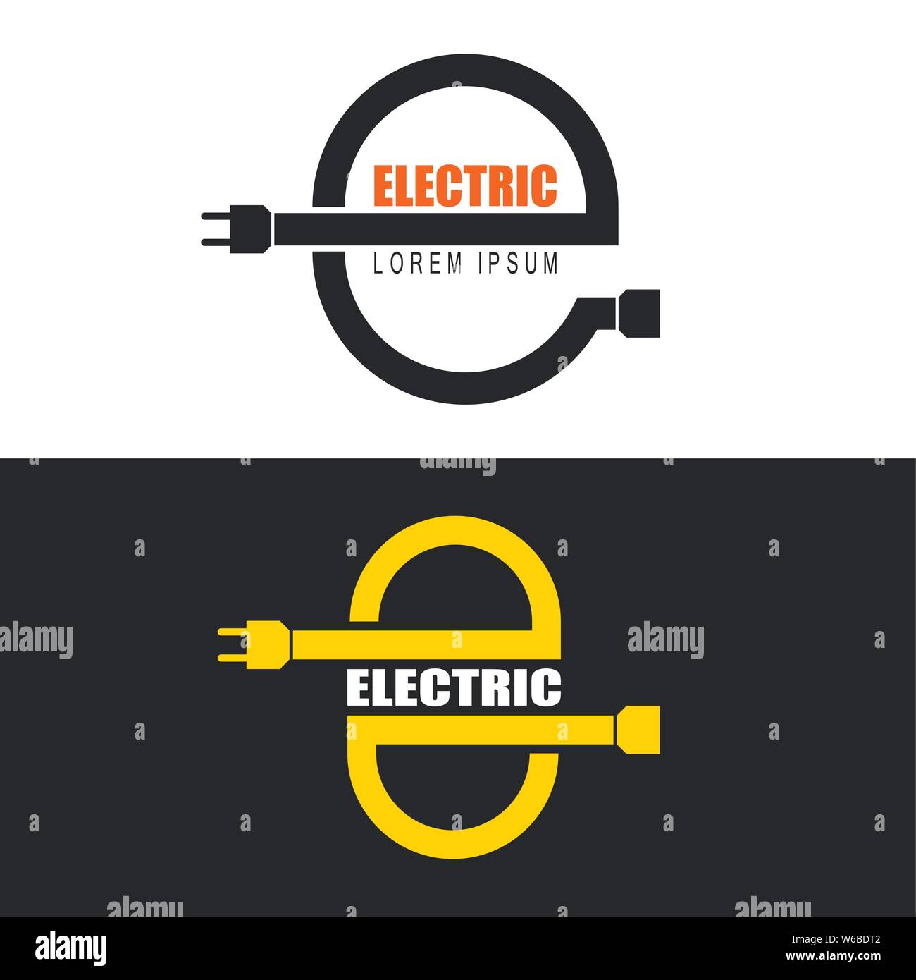 Set of electric logos. Connection of electric devices. Signs in the form of letter Е. Vector
