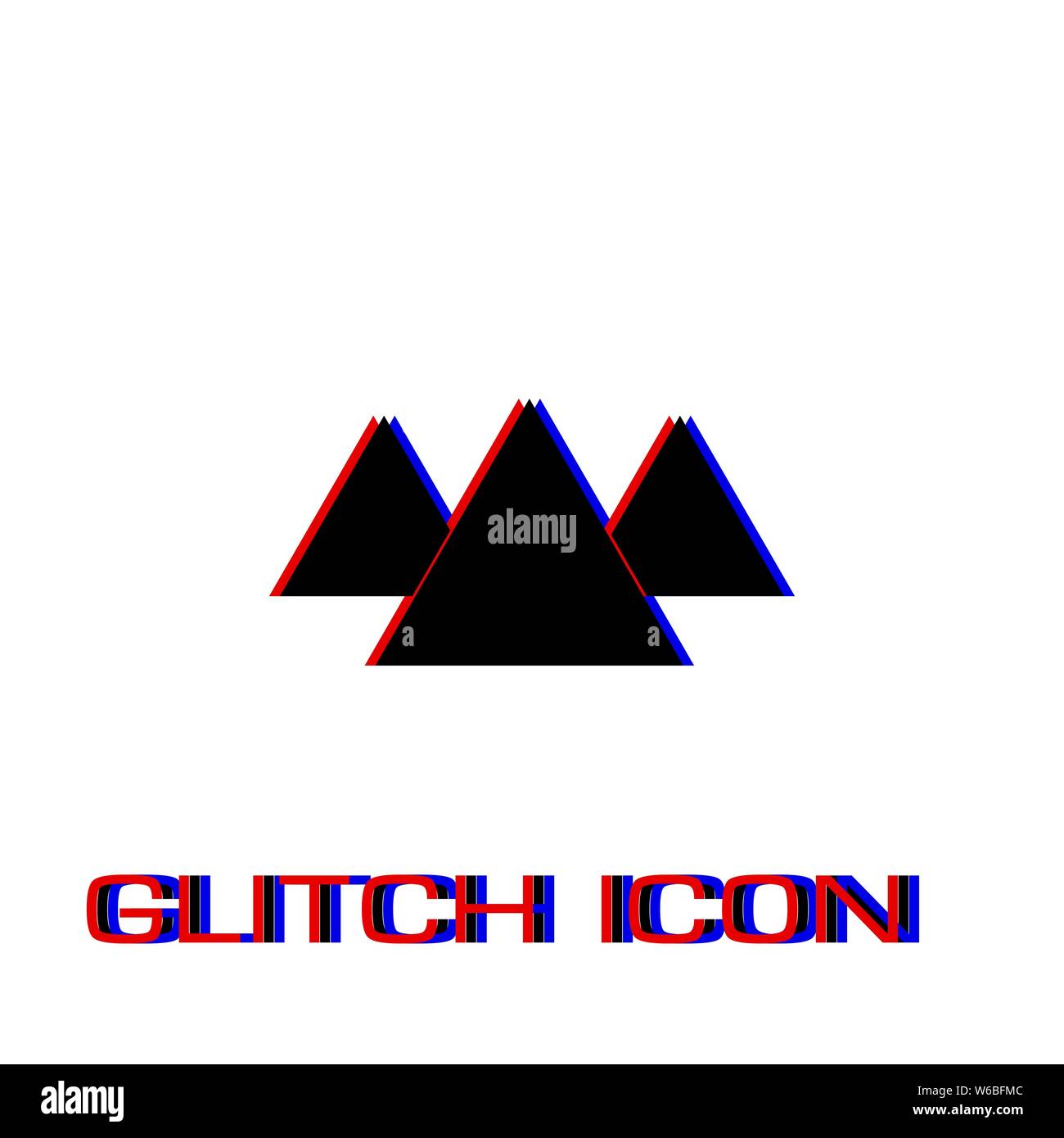 Pyramid icon flat. Simple pictogram - Glitch effect. Vector illustration symbol Stock Vector