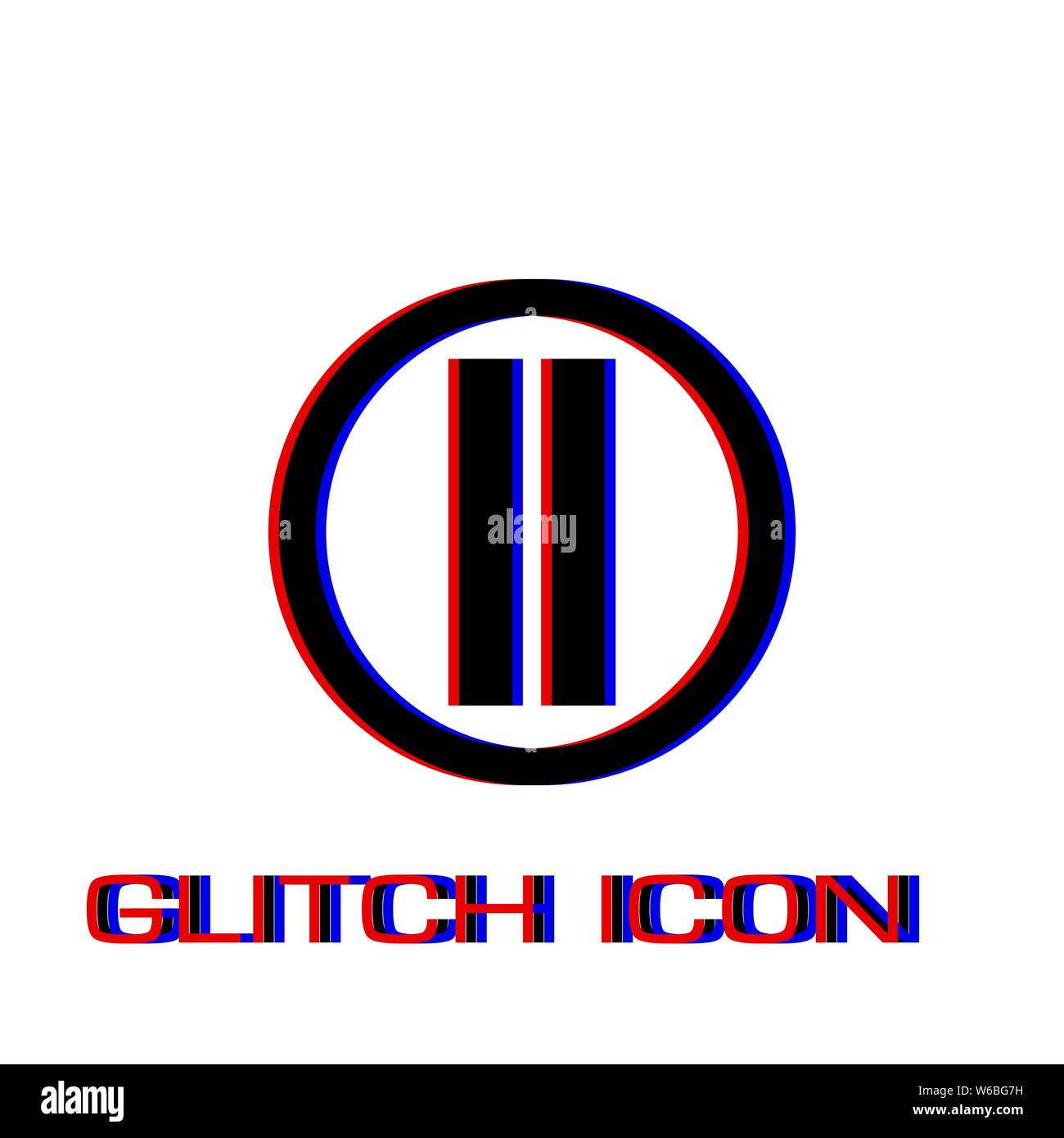 Pause button icon flat. Simple pictogram - Glitch effect. Vector illustration symbol Stock Vector
