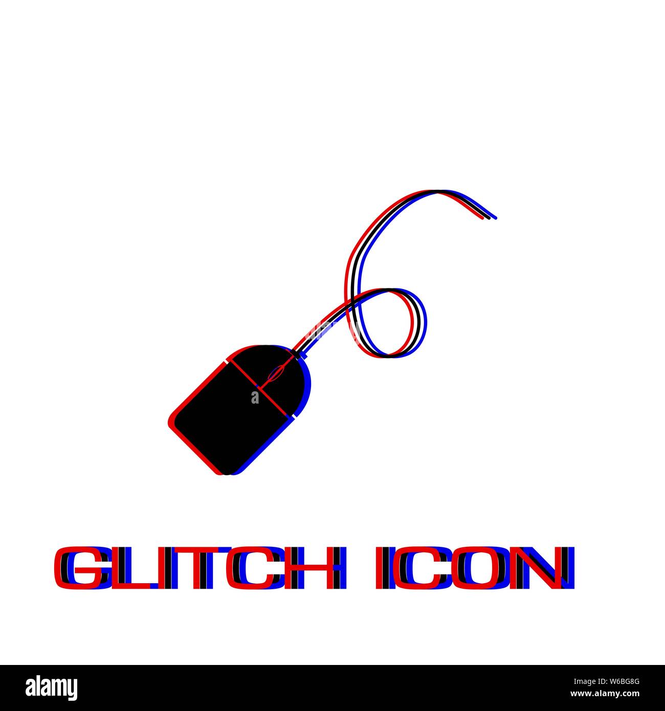Computer mouse icon flat. Simple pictogram - Glitch effect. Vector illustration symbol Stock Vector