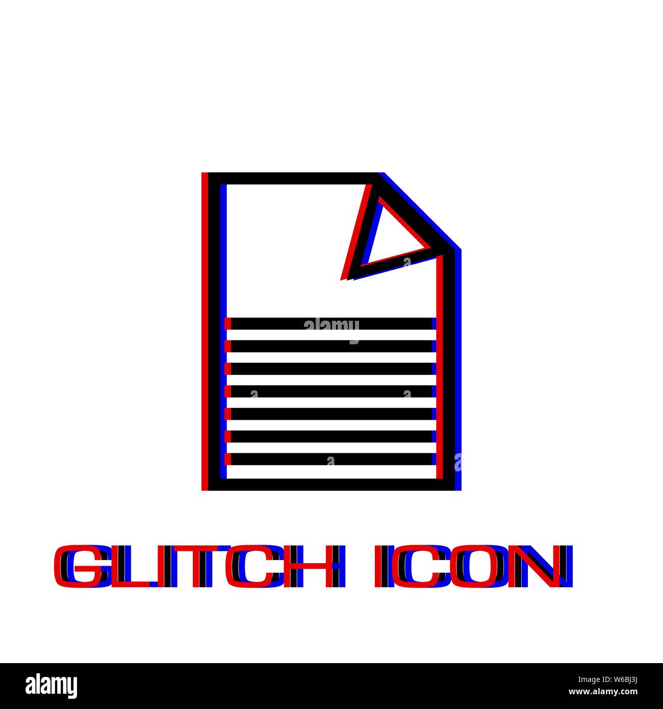 Document icon flat. Simple pictogram - Glitch effect. Vector illustration symbol Stock Vector