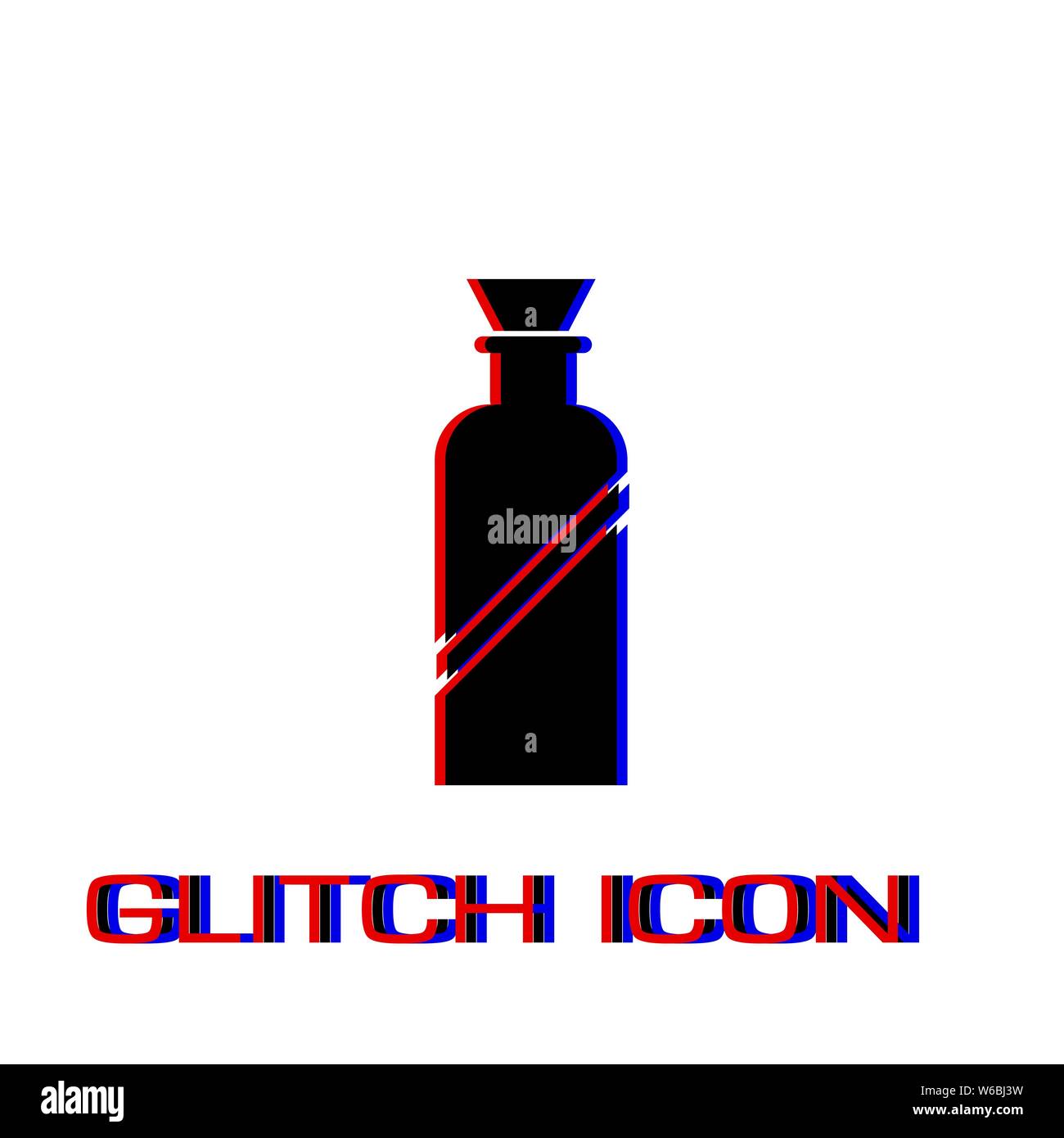Bottle icon flat. Simple pictogram - Glitch effect. Vector illustration symbol Stock Vector