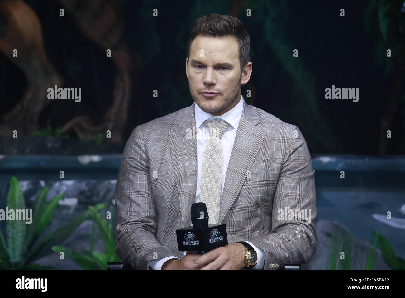 American actor Chris Pratt attends a press conference for new movie 'Jurassic World: Fallen Kingdom' in Shanghai, China, 30 May 2018. Stock Photo