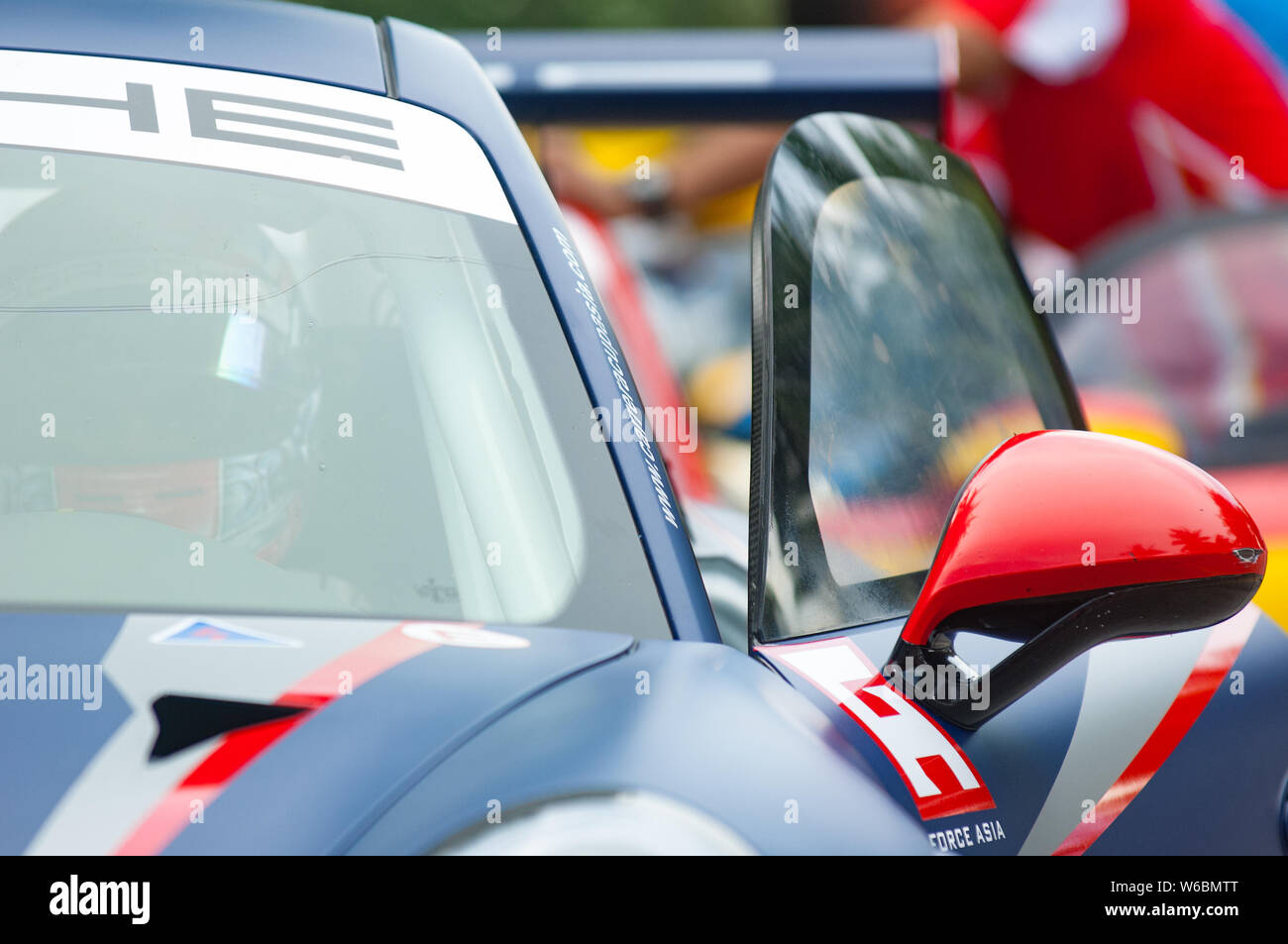 Bang Saen, Thailand - July 1, 2017: Detail of the Porsche GT3 Cup of Akash Neil Nandy from Malaysia during Porsche Carrera Cup Asia at Bang Saen Stree Stock Photo